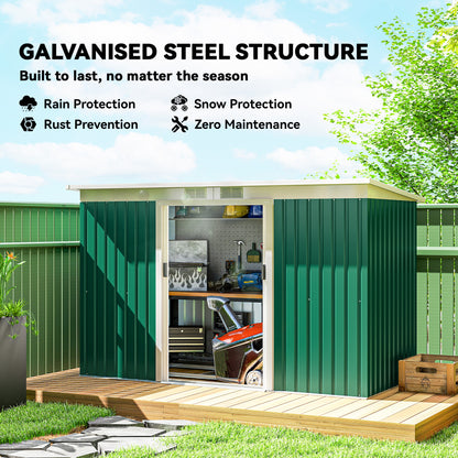 9ft x 4ft Metal Garden Shed, Outdoor Tool House with Foundation Kit, Ventilations and Double Doors, Deep Green