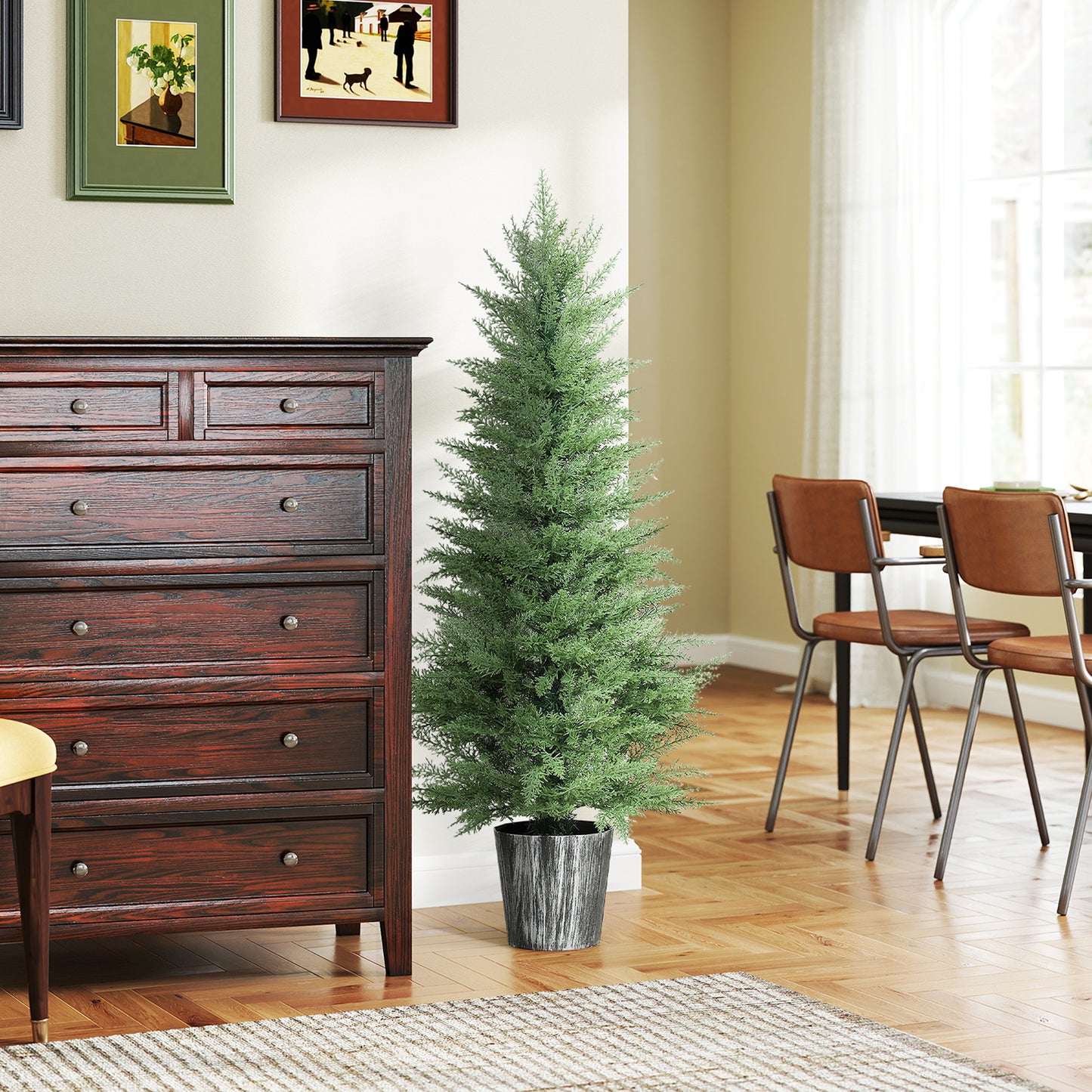 135cm Artificial Cypress Trees Set of 2, UV Resistant Artificial Plants with Decorative Pot