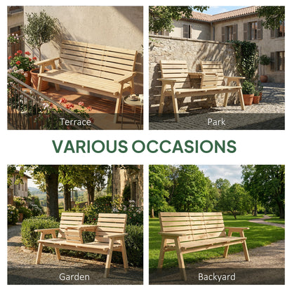Fir Wood Convertible 2 to 3 Seater Outdoor Garden Bench, Natural Wood Finish