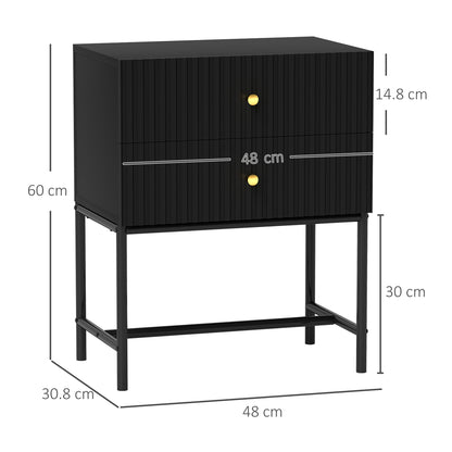 Elegant Two-Drawer Bedside Table - Black
