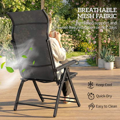 Reclining Garden Chairs Set of 2 with High Back, Retractable Footrest, Dark Grey