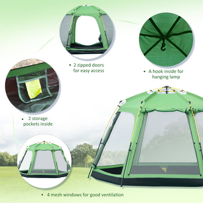 6 Person Pop Up Camping Tent, 2-Tier Design Backpacking Tent with 4 Windows 2 Doors Portable Carry Bag for Fishing Hiking