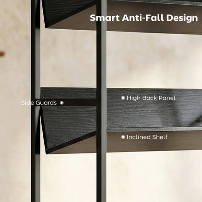 Bookshelf 5-Tier Metal Frame Bookcase Storage Shelves for Living Room Black
