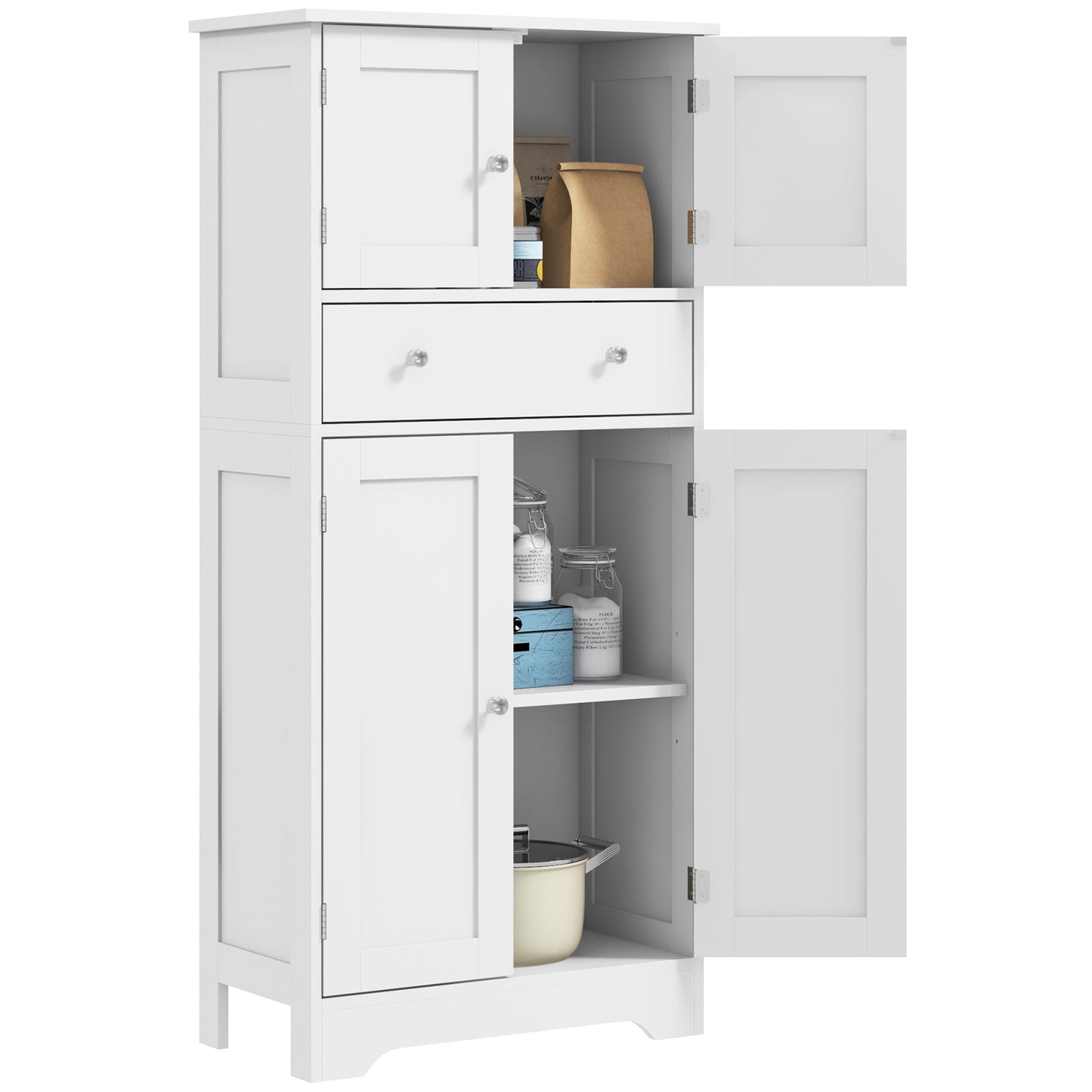 Multi-Storage Freestanding Kitchen Cabinet with Adjustable Lower Shelf - White