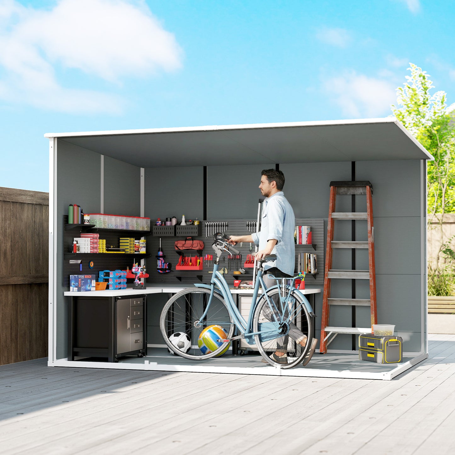 10 x 6 ft Resin Garden Shed, Outdoor Storage Shed with Floor, Windows, Lockable Doors and Vents, Grey