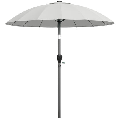 2 m Shanghai Garden Parasol Umbrella with 16 Fibreglass Ribs, Outdoor Parasol Sun Shade with Crank & Tilt, Light Grey