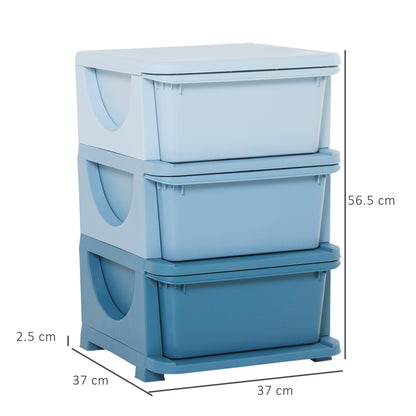 3 Drawers Plastic Kids Storage Units, 3 Tier Children Toy Chest for Nursery, Playroom, Bedroom, Blue