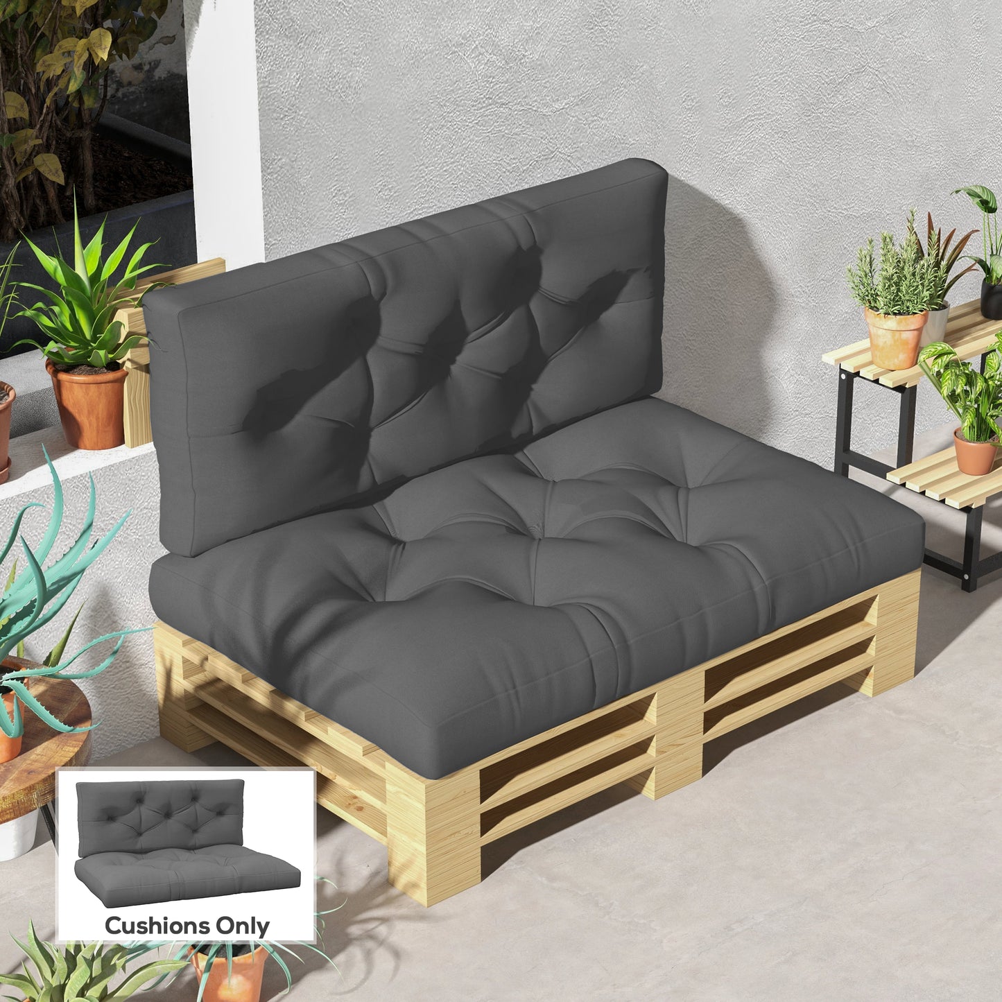 Seat and Back Padded Pallet Cushion Set - Dark Grey
