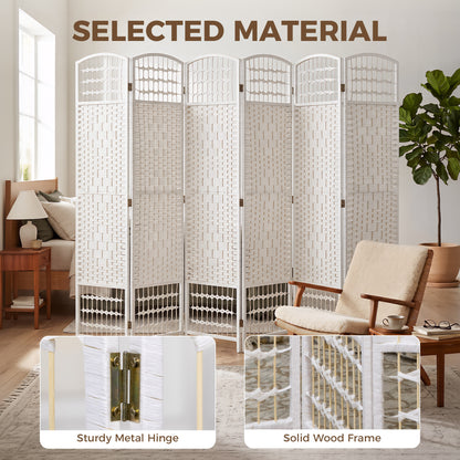 6 Panel Folding Room Divider, Privacy Screen, Paravent Partition Separator for Living Room, Bedroom, White