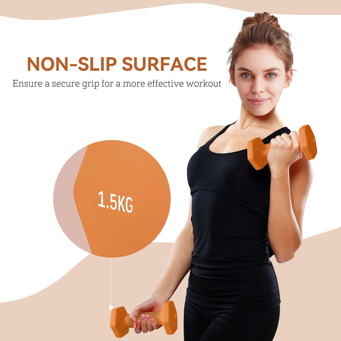2 x 1.5kg Hexagonal Dumbbells Weights Set with Non-Slip Grip for Home Gym Workout, Orange