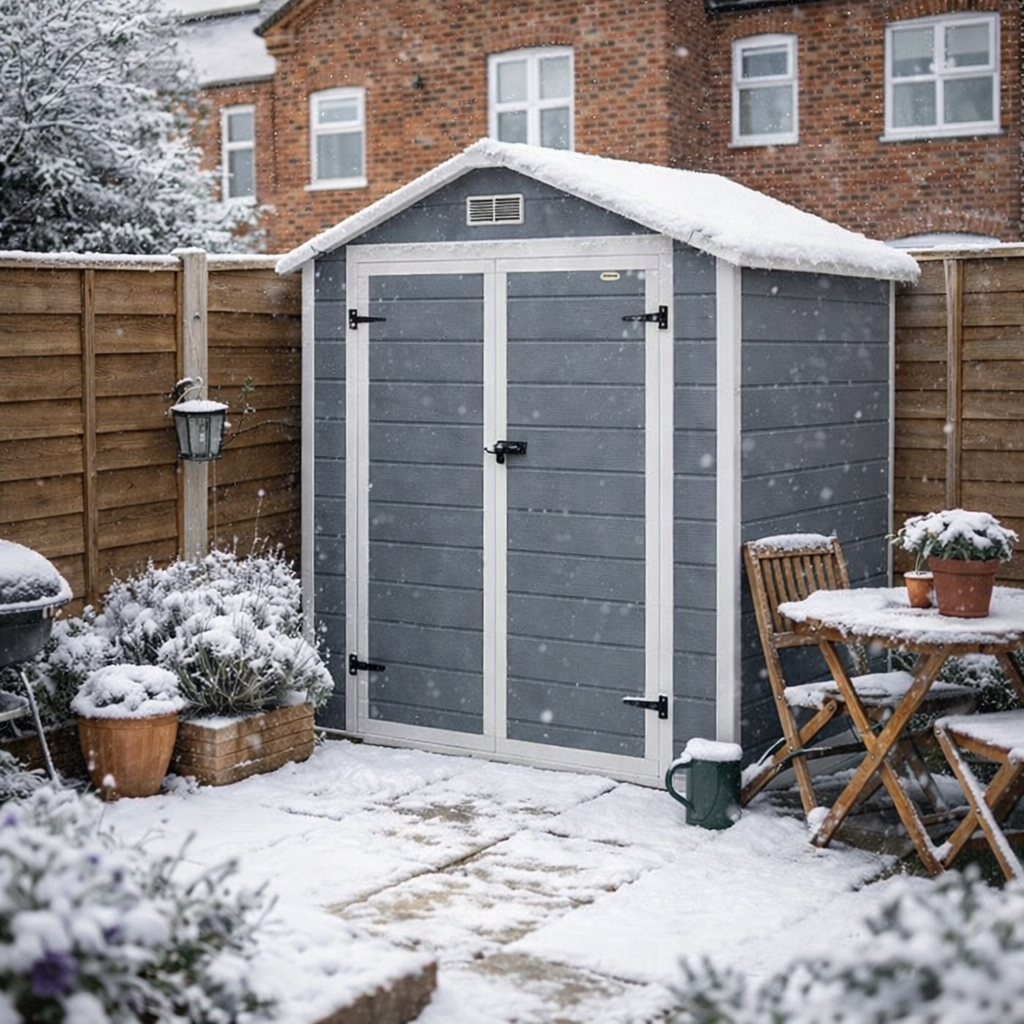 6x4.5ft Garden Storage Shed, Lockable Shed for Small Terraced Gardens with Double Doors, Window, Vent and Plastic Roof
