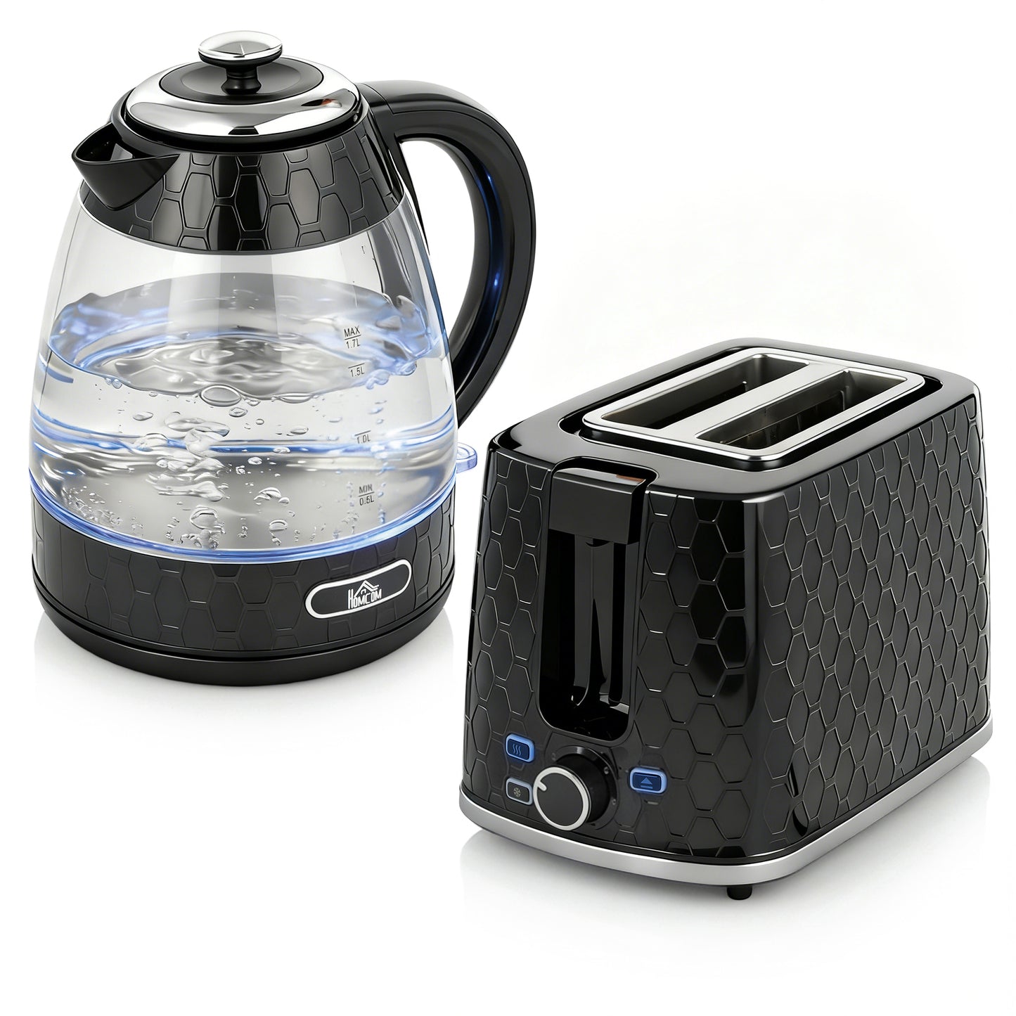 Kettle and Toaster Set, 1.7L 3000W Rapid Kettle with Limescale Filter, 2 Slice Toaster with 7 Browning Controls, Black