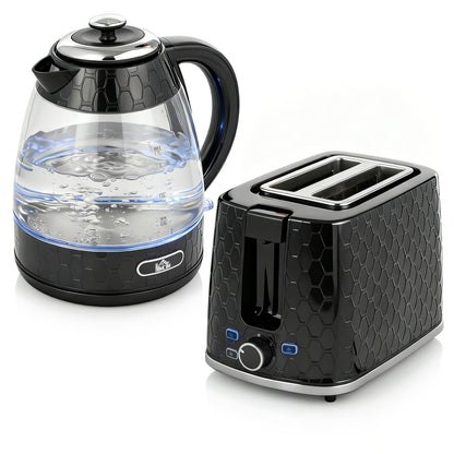 Kettle and Toaster Set, 1.7L 3000W Rapid Kettle with Limescale Filter, 2 Slice Toaster with 7 Browning Controls, Black