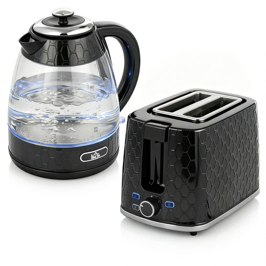 Kettle and Toaster Set, 1.7L 3000W Rapid Kettle with Limescale Filter, 2 Slice Toaster with 7 Browning Controls, Black