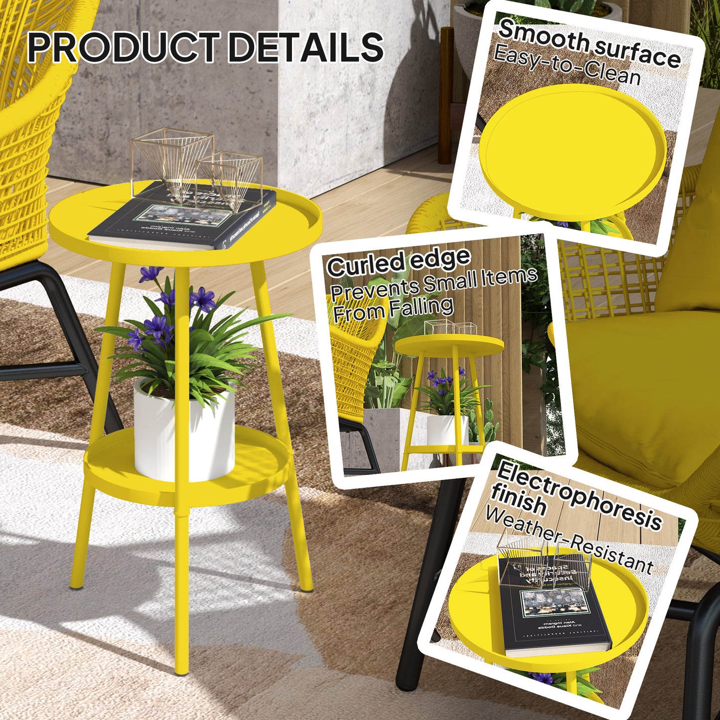 Two-Tier Metal Garden Table - Yellow