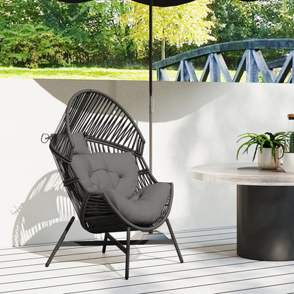 Rattan Egg Chair, Oversized Freestanding Garden Egg Chair with Thick Tufted Cushion, Headrest