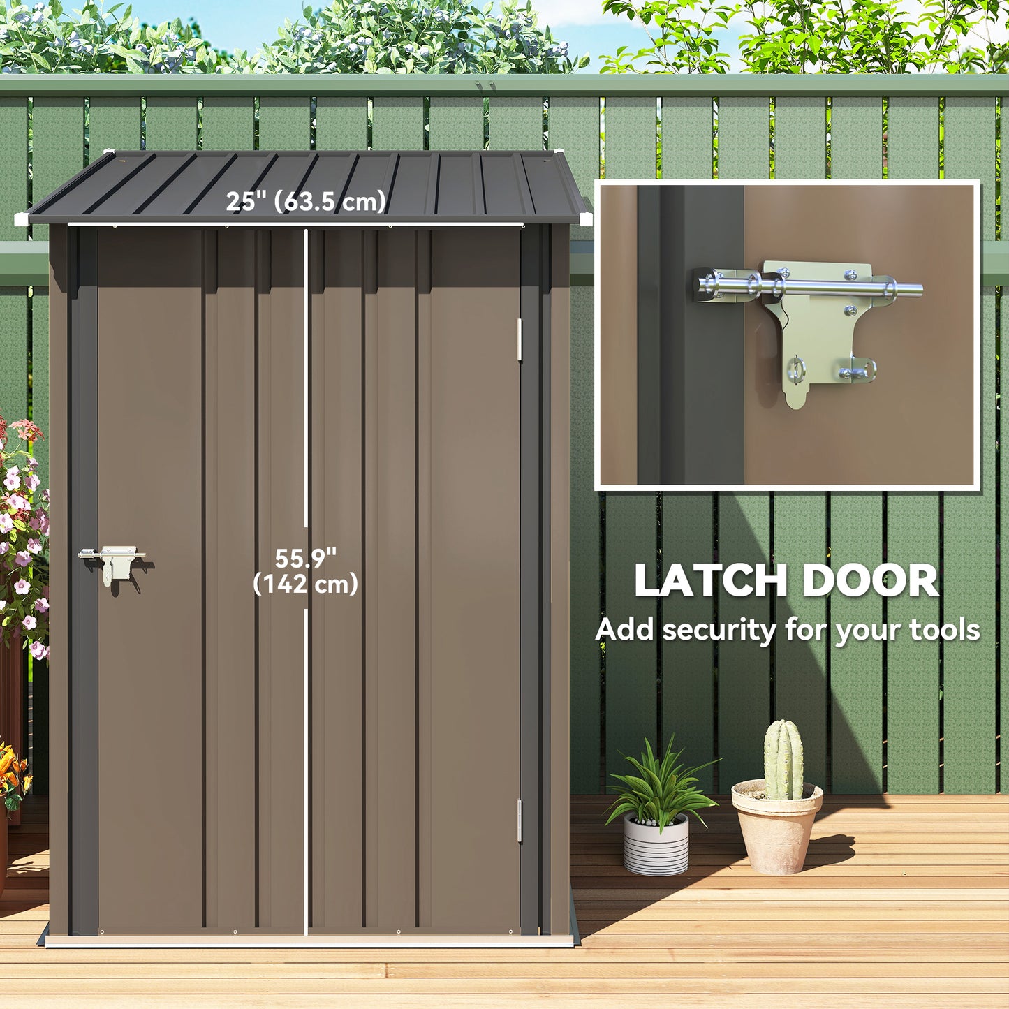3.3 x 3.4ft Lean To Steel Garden Shed with Locking Door - Brown/Grey
