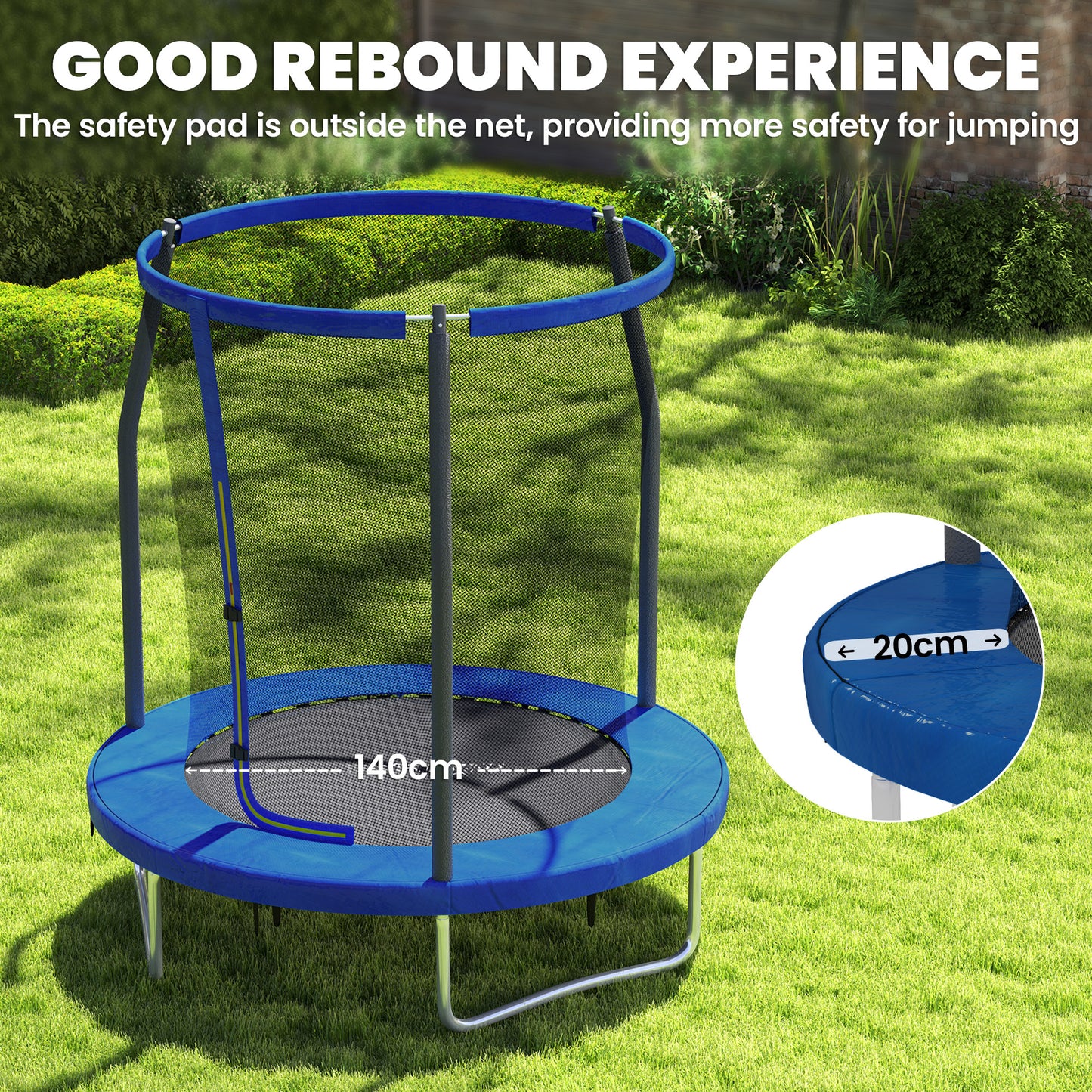 6ft Trampoline with Safety Enclosure Net, Steel Frame Outdoor Trampoline, with Edge, Safety Cover