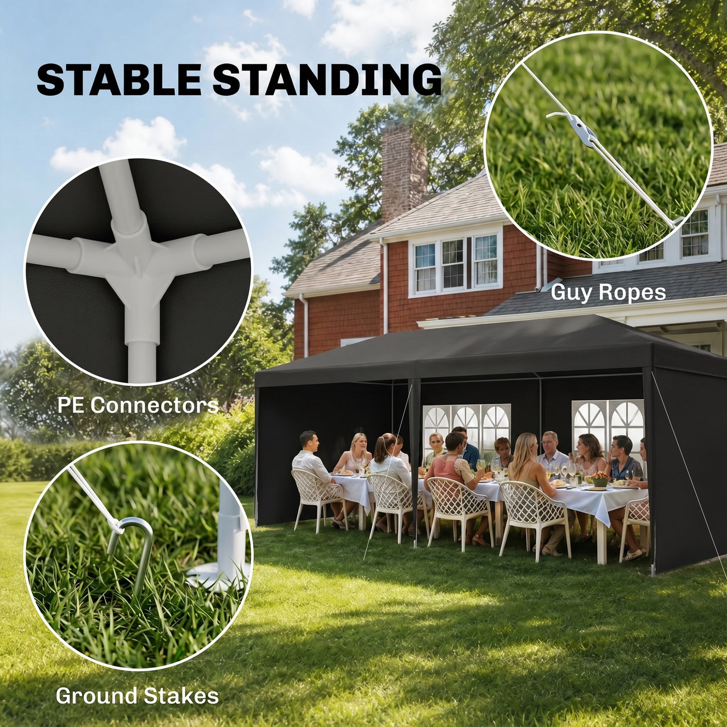 2.95 x 5.83 m Semi-Open Gazebo - Dark Grey