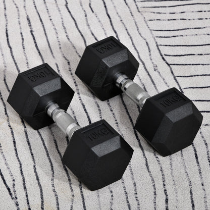 2x10kg Hex Dumbbells Set Rubber Dumbbells Weight Lifting Equipment Fitness Home Gym
