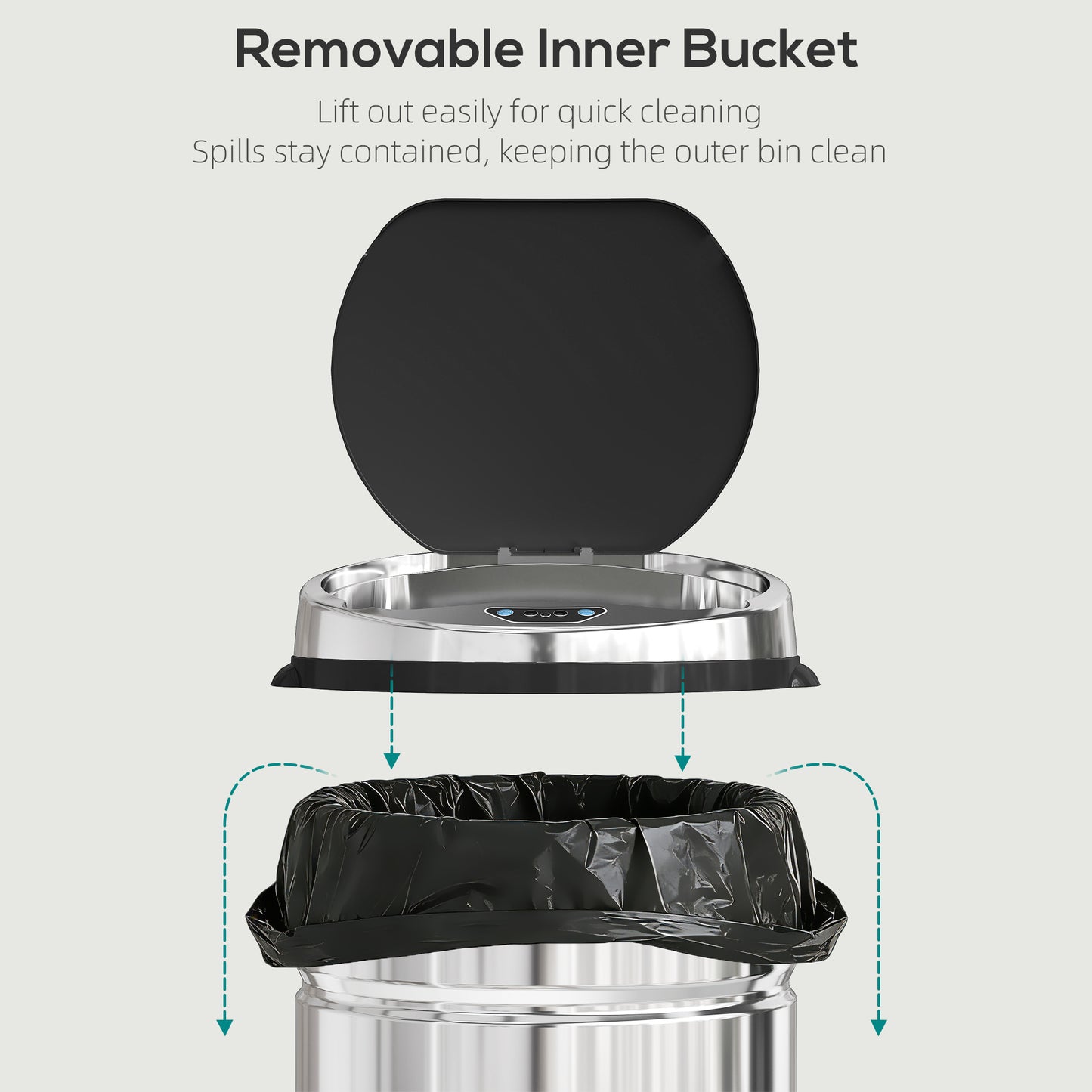 42L Automatic Motion Sensor Rubbish Bin with Fingerprint Resistant, Stainless Steel, Silver Tone