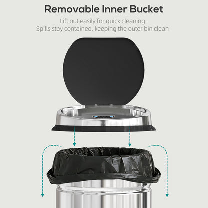 42L Automatic Motion Sensor Rubbish Bin with Fingerprint Resistant, Stainless Steel, Silver Tone