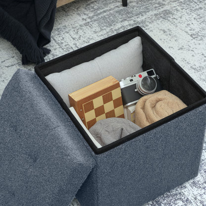 Foldable Sherpa Fleece Storage Ottoman - Blue