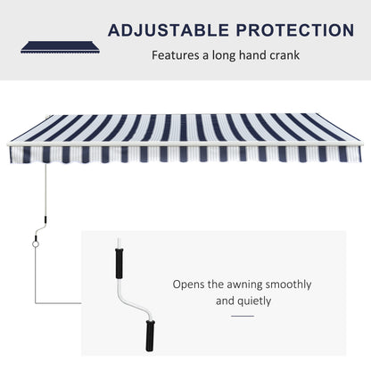 Manual Retractable Awning, 3.5x2.5 m-Dark Blue/White Stripes
