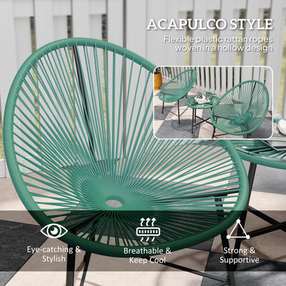 Rattan Bistro Set with Acapulco Chairs and Glass Table, Green