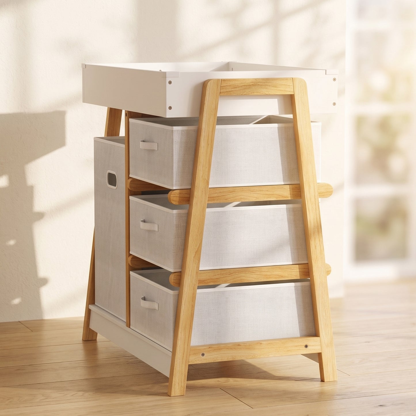 Baby Changing Table, Baby Changing Unit with 3 Drawers, Large Basket and Waterproof Pad for Bedroom Nursery, White