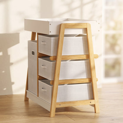 Baby Changing Table, Baby Changing Unit with 3 Drawers, Large Basket and Waterproof Pad for Bedroom Nursery, White