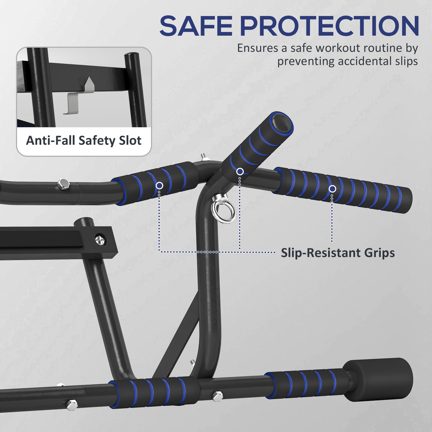 Multi-Grip Doorway Pull Up Bar with Non-Slip Grips, Chin Up Bar with Anti-Fall Slot for Indoor Gym Upper Body Workout