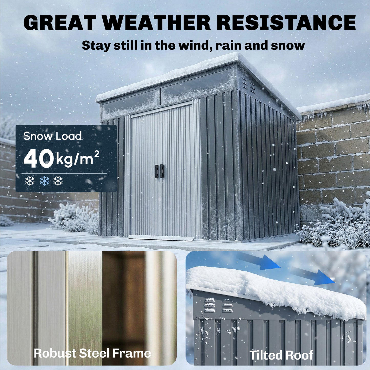 6.5 x 4FT Galvanised Metal Shed with Foundation Kit, Lockable Tool Garden Shed with Double Sliding Doors, Vents, Grey