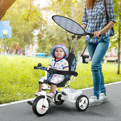 6 in 1 Tricycle for Kids with 5-point harness straps, Removable Canopy, Blue