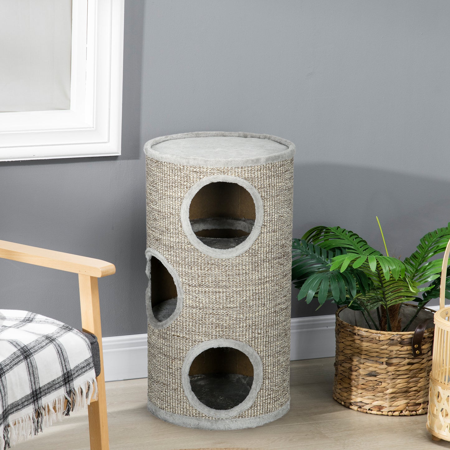Cat Climbing Frame, Covered with Sisal, Cosy Platform - Light Grey
