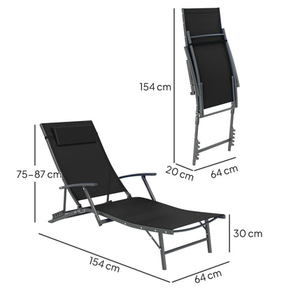 Set of Two Adjustable Back Sun Loungers - Black