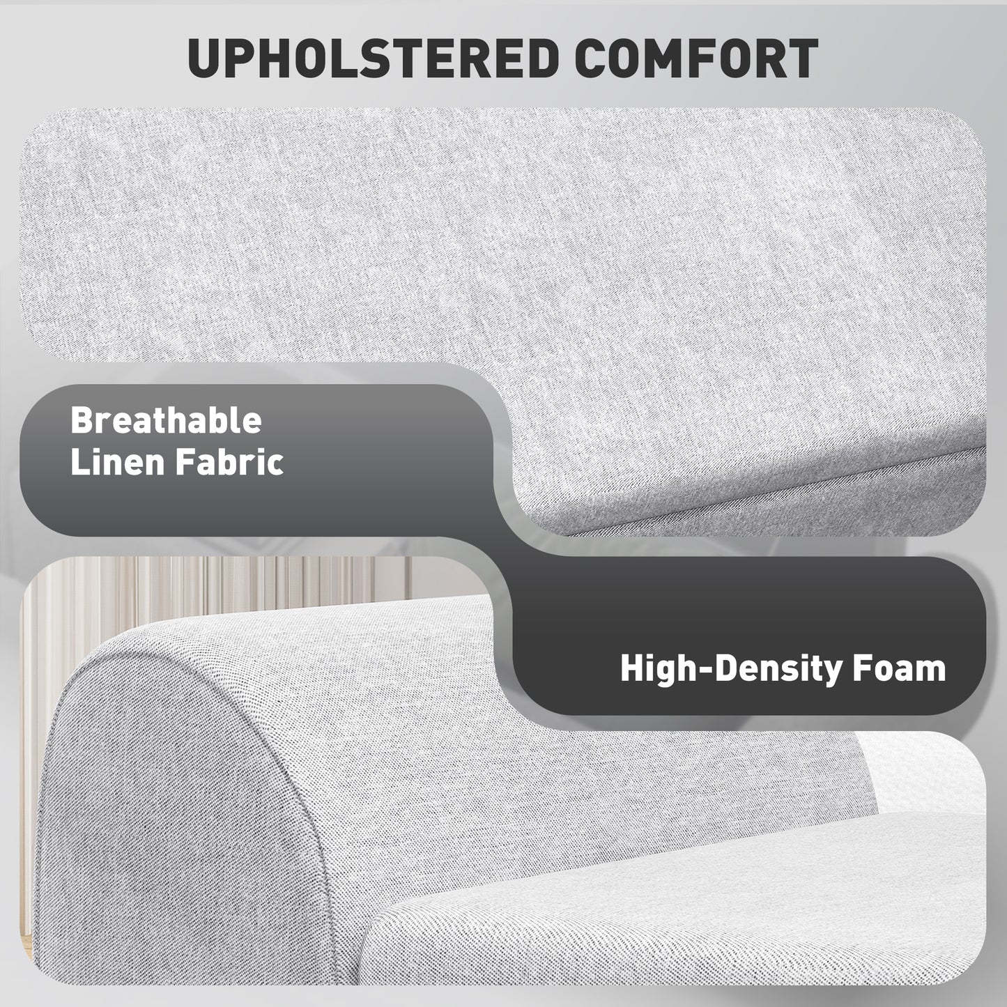 Storage Ottoman with Armrest, Window Seat, Upholstered Linen Storage Bench with Rubberwood Legs