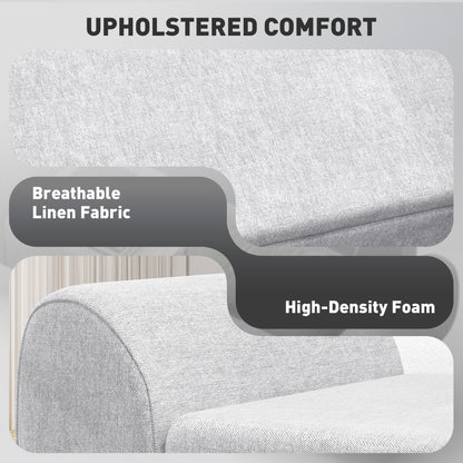 Storage Ottoman with Armrest, Window Seat, Upholstered Linen Storage Bench with Rubberwood Legs