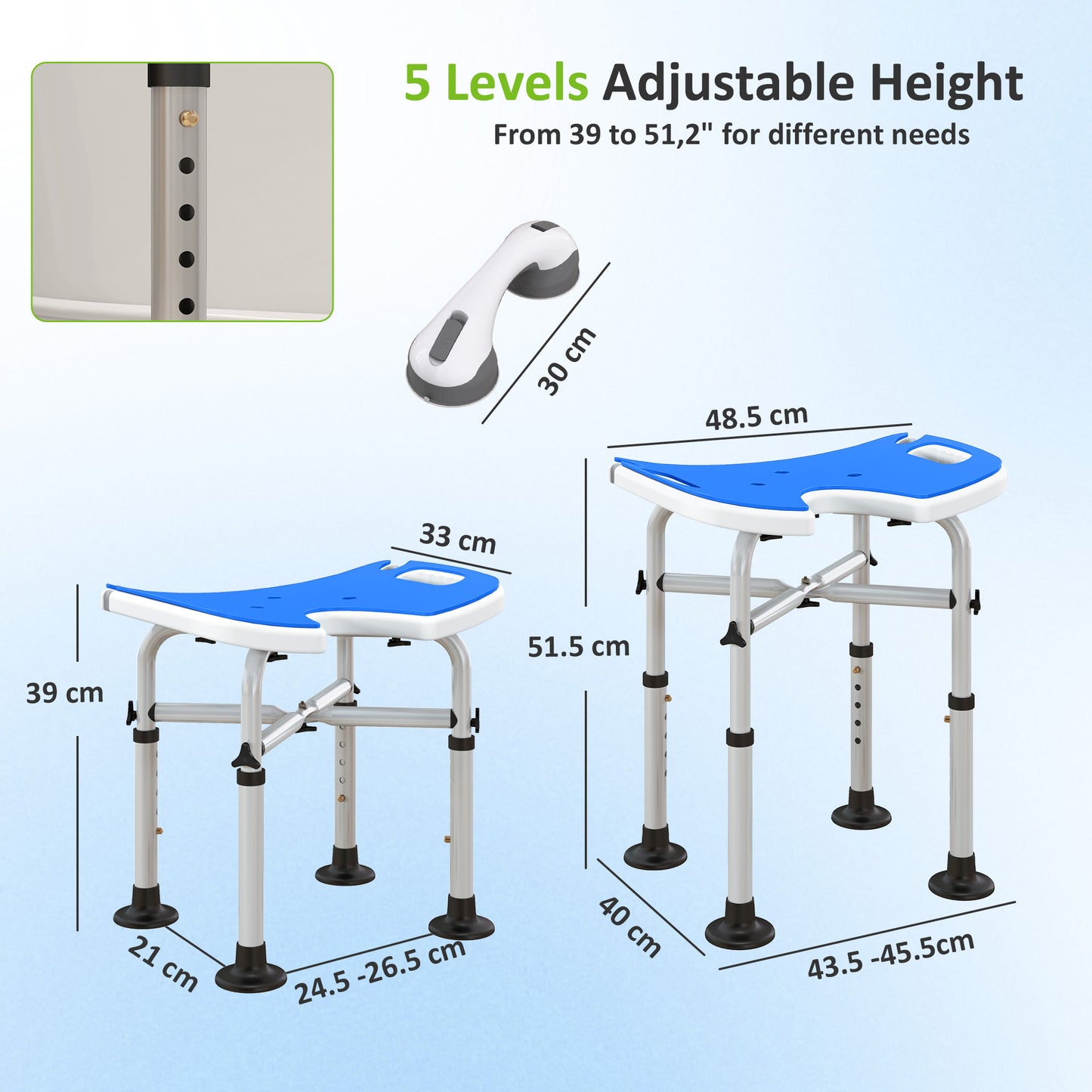 39-51.5cm 'U' Seat Padded Shower Stool - Dark Blue