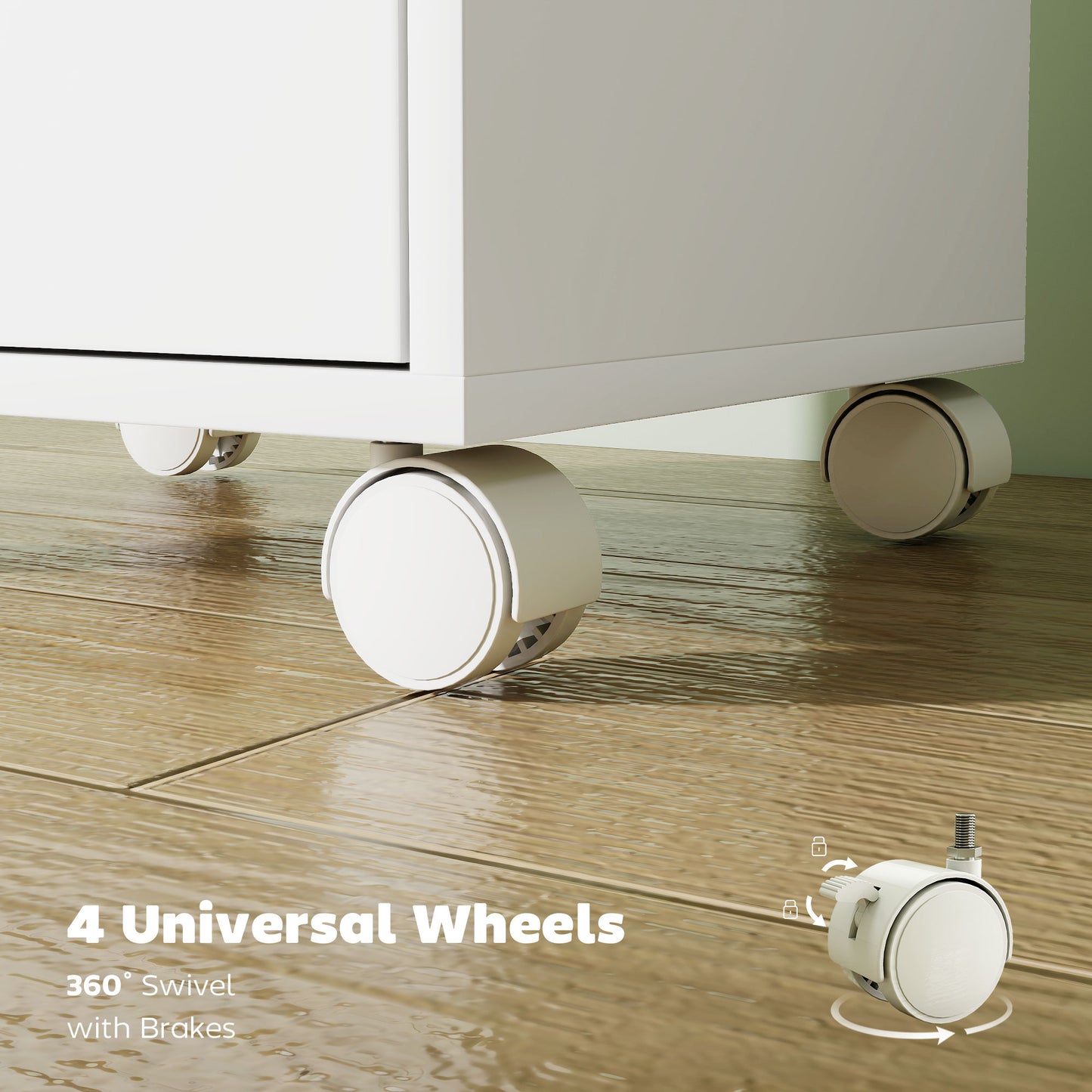 6 Drawer Vertical File Cabinet, Mobile Filing Cabinet with Quiet Drawers and Wheels with 2 Brakes, White
