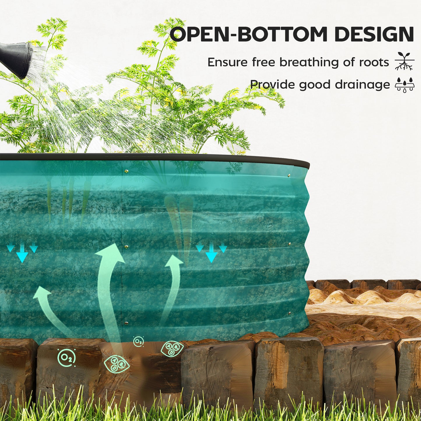 Set of Two 150 x 60cm Steel Planters - Green