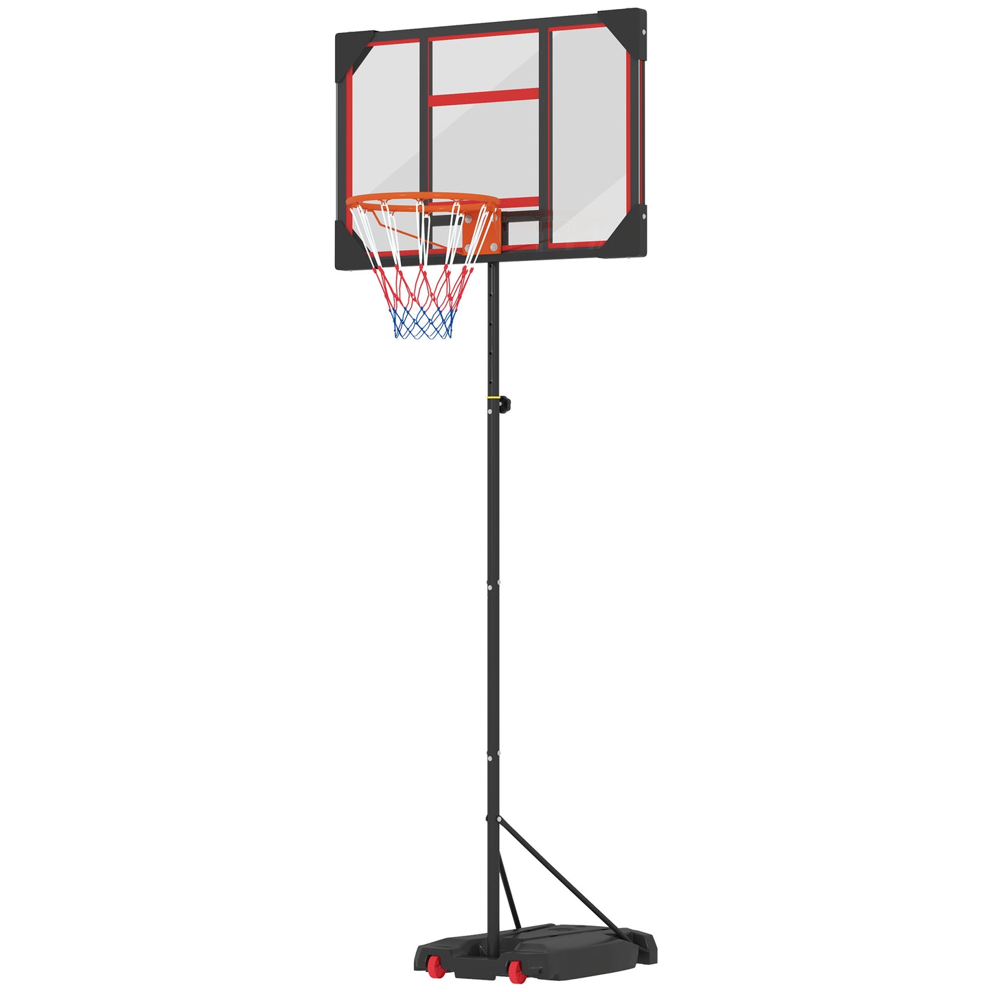 Basketball Hoop Outdoor Indoor, 210-260cm Height Adjustable Basketball Hoop with Wheels, Larger Base, for 6+ Years, Red