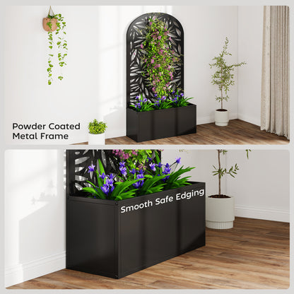 Metal Garden Bed for Garden with Trellis, Wall Mounted or Freestanding Raised Planter with Curved Privacy Screen