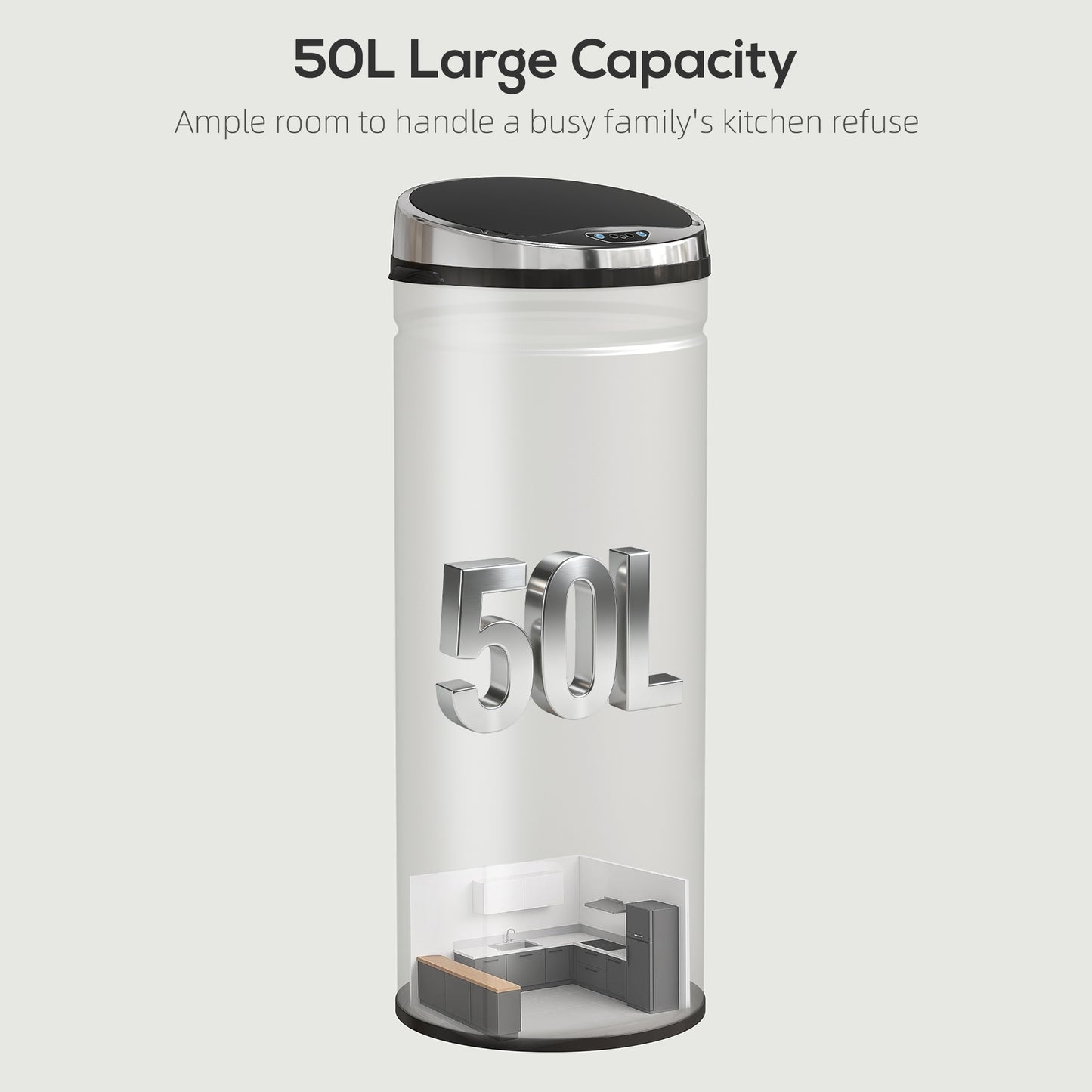 50L Stainless Steel Sensor Bin - Silver Tone