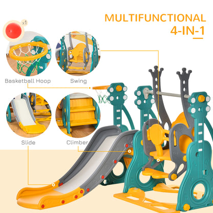 3-IN-1 Kids Swing and Slide Set with Basketball Hoop Slide Swing Adjustable Seat Height Toddler Playground Activity centre In