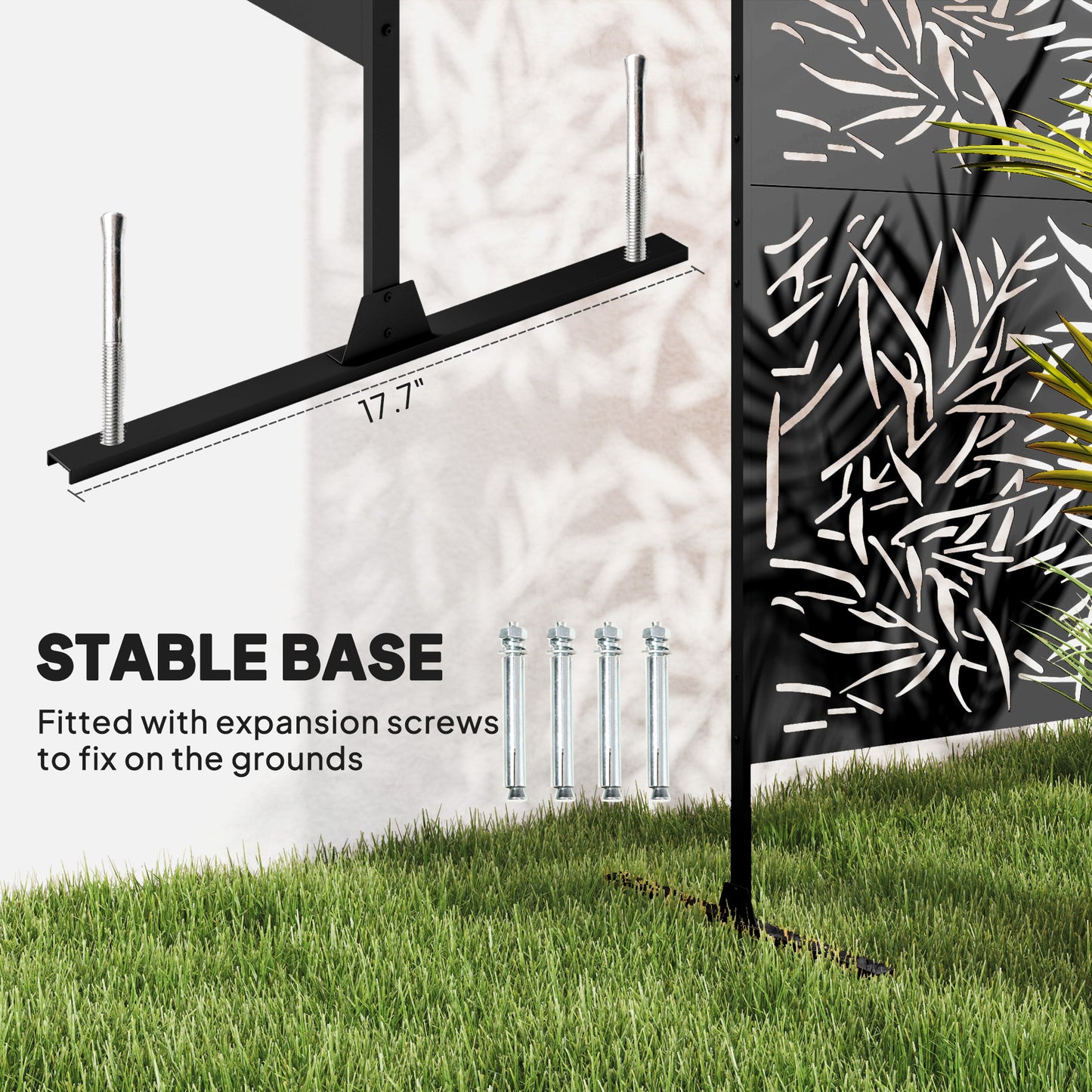 Decorative Garden Privacy Screen with Stand, 6.5FT Freestanding Metal Outdoor Divider, Black