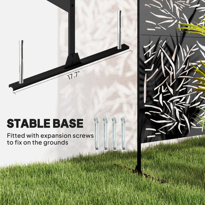 Decorative Garden Privacy Screen with Stand, 6.5FT Freestanding Metal Outdoor Divider, Black