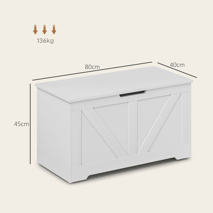100L Home Storage Box, with Safety Hinge - White Wood-Effect