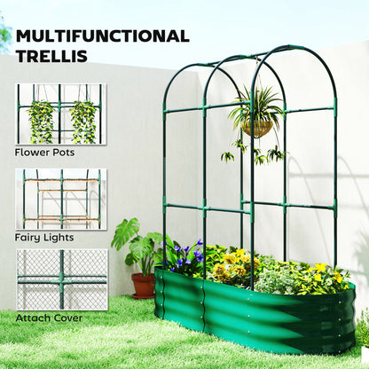 Galvanised Raised Garden Bed with Arched Trellis, 4 x 2 x 4.6ft Metal Raised Bed for Garden with Open Bottom, Green