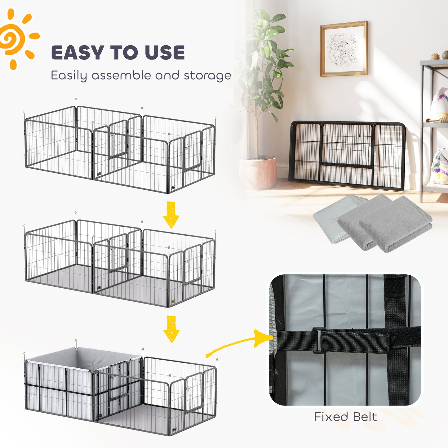 Seven-Panel Dog Whelping Box, Dog Playpen with Washable Whelping Pads, Wind-Resistant Fabric, for Small and Medium Dogs